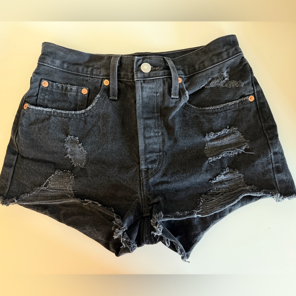 Levi’s 501 Black Distressed Shorts